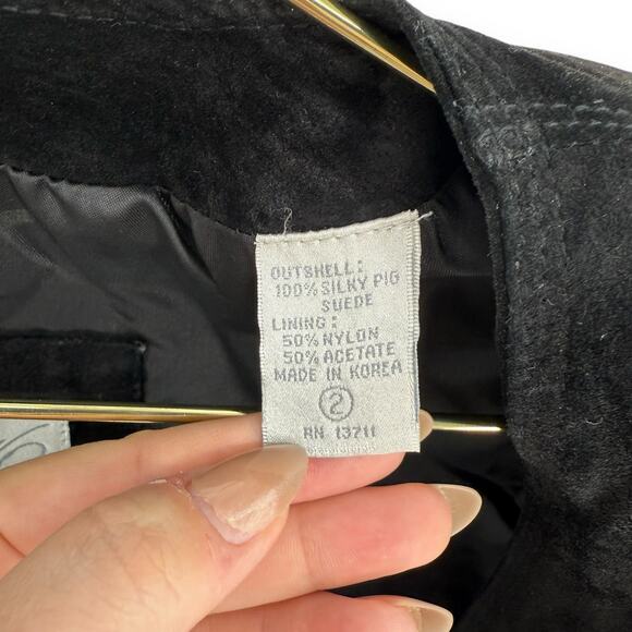 Vintage 1990s Lord & Taylor Black Suede Cropped Leather Jacket, Size 2 *ASIS* - Picture 5 of 9